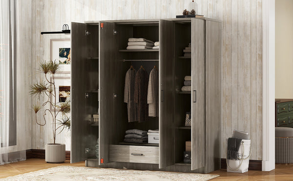 English Elm 4-door Wardrobe with Drawer Gray Mdf Freestanding Bedroom Closet Storage Unit LP006002AAE
