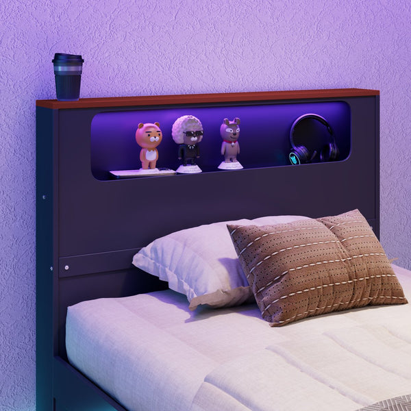 English Elm Twin Wood Gaming Daybed with Trundle Built-in Desk Rgb Lighting and Usb Port Black+Red LT000283AAR