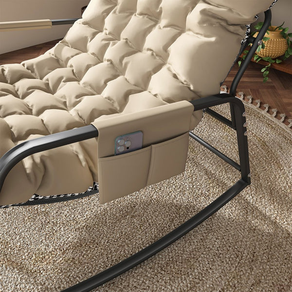 English Elm Rocking Ergonomic Lounge Recliner with Storage & Cushions, All-Weather Breathable Comfort for Patio Off White W2699P324195
