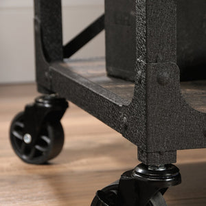 English Elm Side Table With Rolling Casters - Brown Industrial Finish, Spacious Top & Smart Storage Solution B356P367951-GIGA