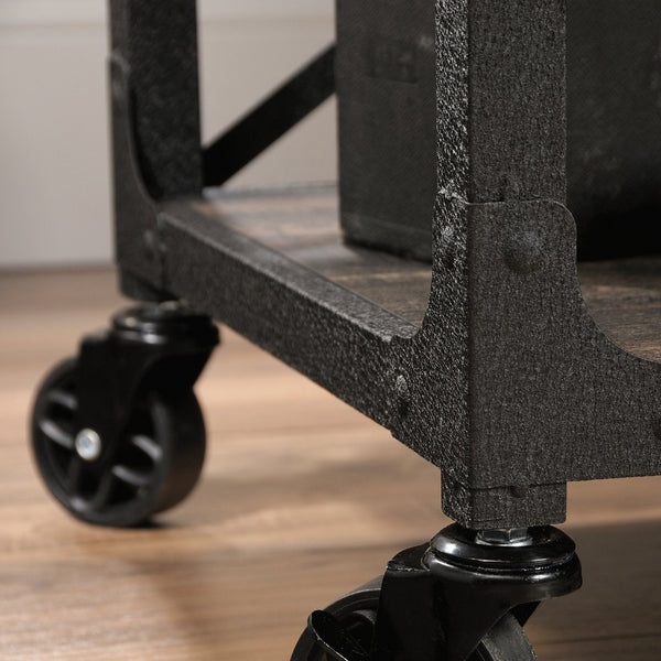 English Elm Side Table With Rolling Casters - Brown Industrial Finish, Spacious Top & Smart Storage Solution B356P367951-GIGA