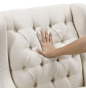 English Elm 1Pc Accent Chair - Elegant Button-Tufted Beige Upholstery With Foam Cushion For Stylish Comfort B011P287706