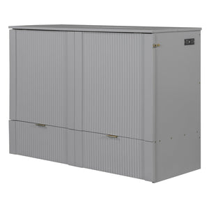 English Elm Full Size Wall Murphy Bed Cabinet with Usb Ports Drawer and Pulley Lift Gray Finish LP100770AAE