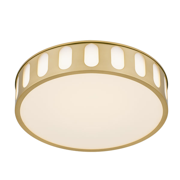 English Elm 15.15-in Warm Brass Dimmable Led Flush Mount for Bedroom Hallway or Entryway Antique Brass B370P394547