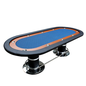 English Elm 96" Oval Poker Table Seats 10 with Speed Felt Surface Stainless Steel Cup Holders Blue W2748S00050