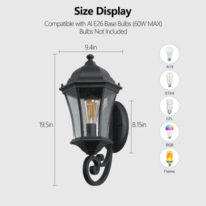 English Elm 2-Pack Vintage Outdoor Lanterns Black Wall Sconces with Bubble Glass, Weatherproof Aluminum, E26 Compatible W1340P143700