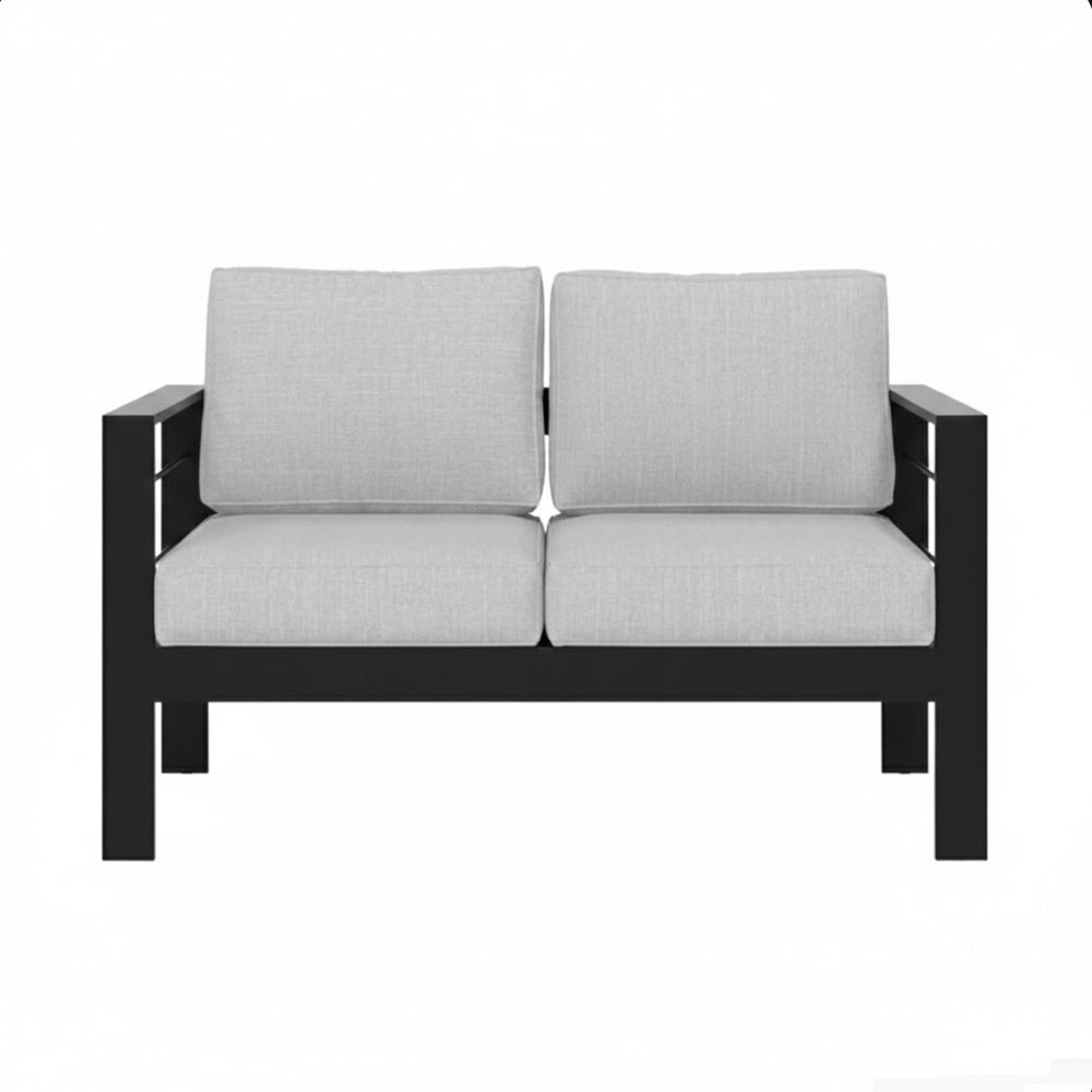English Elm 50" Cast Aluminum Outdoor Loveseat with Uv Resistant Olefin Cushions for Patio Decks Black+ Gray B082P454973