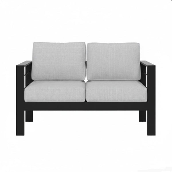 English Elm 50" Cast Aluminum Outdoor Loveseat with Uv Resistant Olefin Cushions for Patio Decks Black+ Gray B082P454973