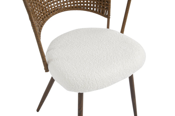 English Elm Wicker Rattan Wingback Dining Chairs Set of Two with Velvet Cushion and Metal Legs Beige,Dark Walnut W3590P453803
