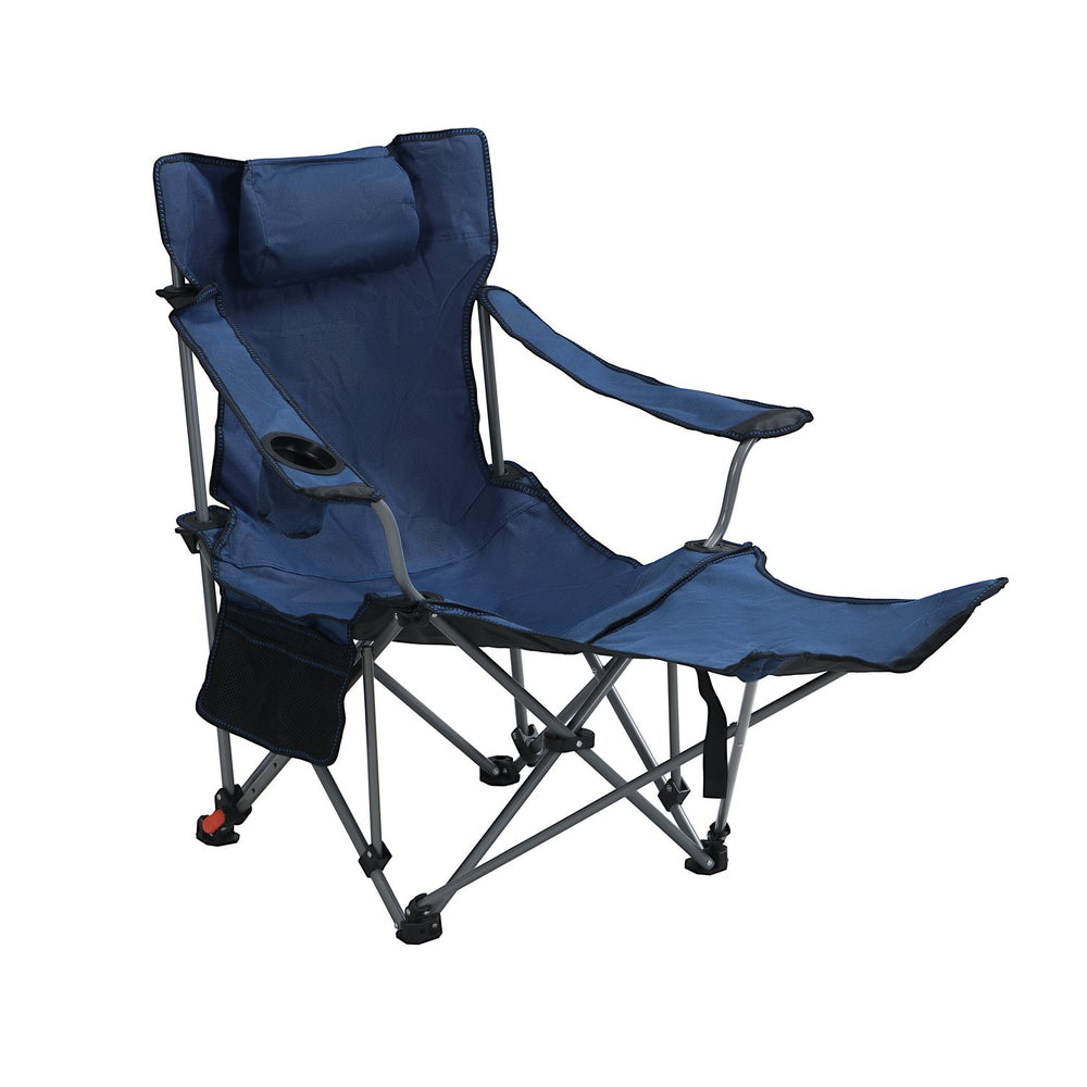 English Elm Outdoor Camping Chair Recliner Adjustable 3-Level Folding Portable with Cup Holder, Side Pockets, Dark Blue W2297P316508