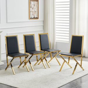 English Elm 2-pack Black Pu Leather Dining Chairs with Angled Silver Metal Legs Modern Set Black+Gold W1151P301824