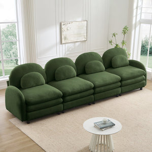 English Elm Teddy Fleece Modular Cloud Sofa Four Seat Curved Sculptural Design for Modern Living Rooms Green W5656S00088