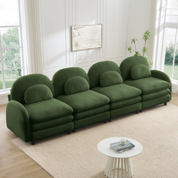 English Elm Teddy Fleece Modular Cloud Sofa Four Seat Curved Sculptural Design for Modern Living Rooms Green W5656S00088