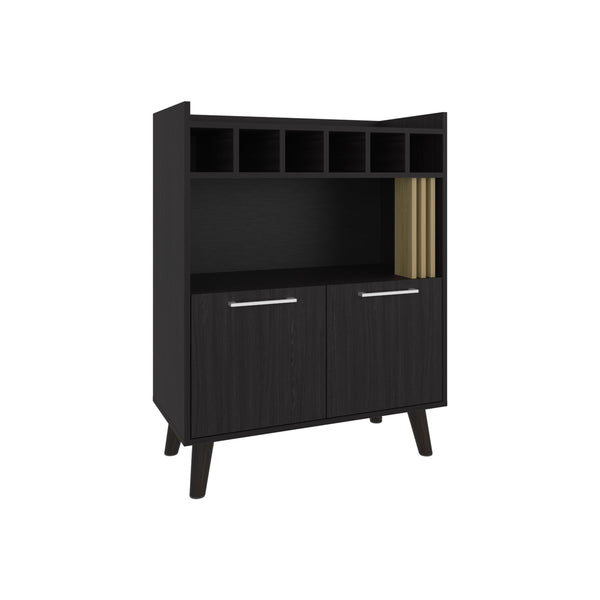 English Elm Vance 40" High Bar Cabinet – Dark Wenge Wine Rack, 6 Bottle Cubbies, 2 Doors, 4 Shelves, Countertop Elegance B070P254779