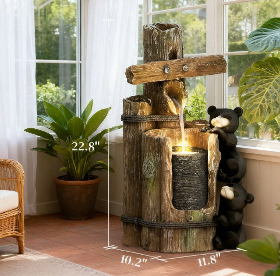 English Elm 3-tier Resin Bear Sculpture Outdoor Cascading Garden Fountain with Warm Led Lighting T3971P420834