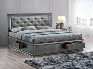 English Elm Lorana King Platform Bed with Led Lighting Tufted Faux Leather Glam Storage Frame Gray B078S00693