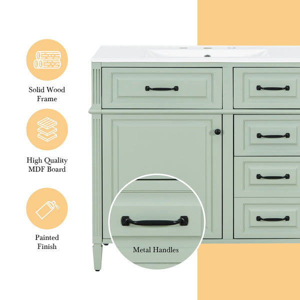 English Elm 36-Inch Modern Bathroom Vanity With Ceramic Sink, Adjustable Shelves, Flip Drawers & Metal Handles N725P350849F