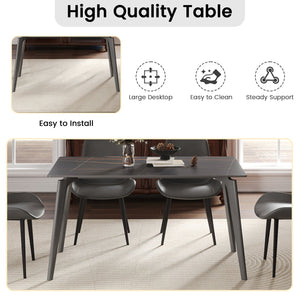 English Elm 55.12" Modern Artificial Stone Dining Table With Dark Grey Metal Legs - Seats 6 For Stylish Gatherings W1535S00519