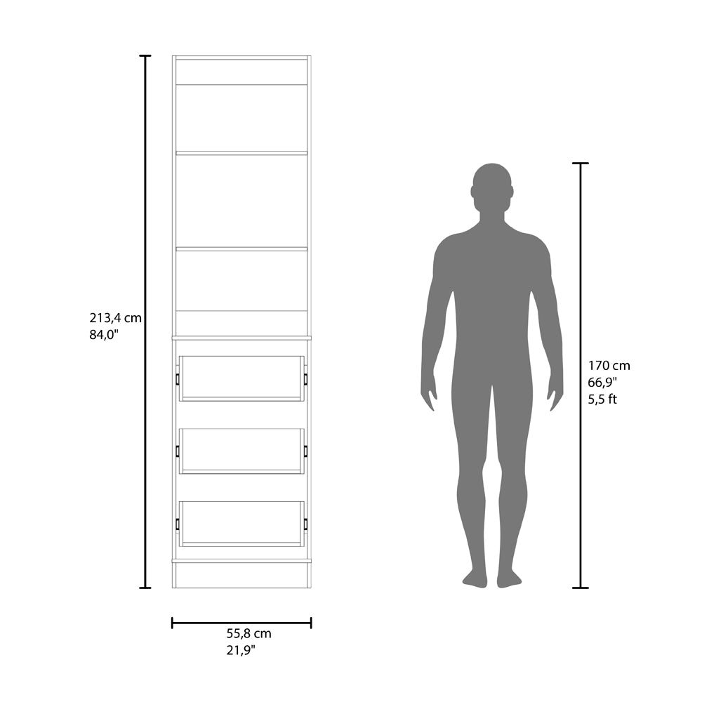 English Elm Maplewood Slim Vertical Closet Cabinet for Small Spaces with Upper Enclosed Storage B092S00302