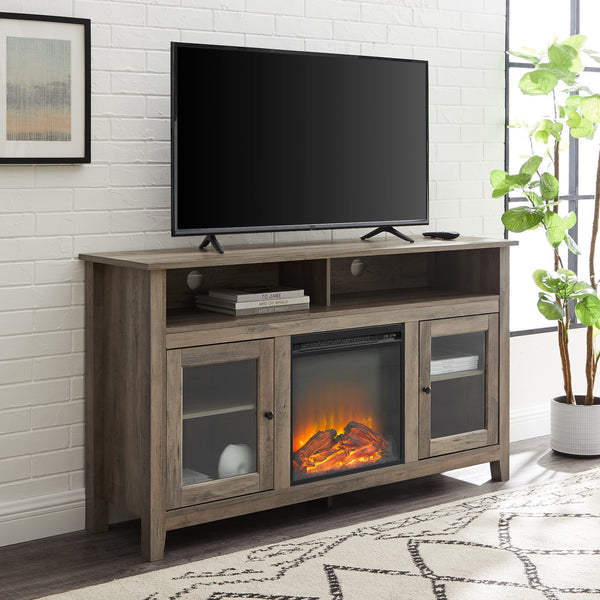 English Elm Walker Edison - Transitional Grey Wash Electric Fireplace TV Stand for 65" TVs — Farmhouse LED Flames, Adjustable Storage B185P169432
