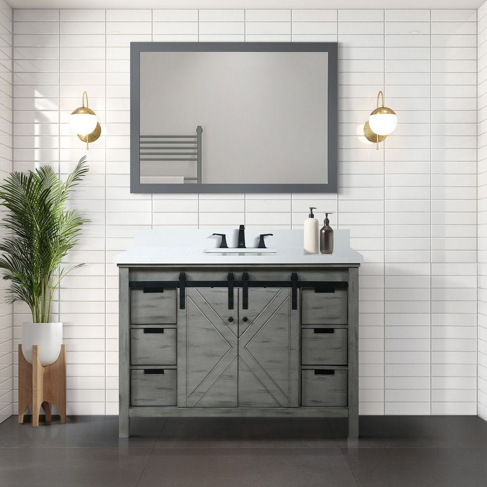 English Elm Ash Grey Bathroom Vanity 48" W With White Quartz Countertop - Elegant, Durable, & Ample Storage Solution B2731P260993