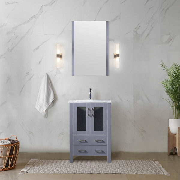 English Elm Dark Grey Bath Vanity Set With White Ceramic Top, Mirror & Smart Storage For Compact Spaces B2731S00720