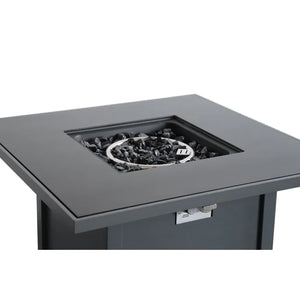 English Elm 30" Powdercoated Metal Fire Pit Grey Steel — Rust & Heat-Resistant, Propane-Ready with Lid, Rocks Included B120P205631