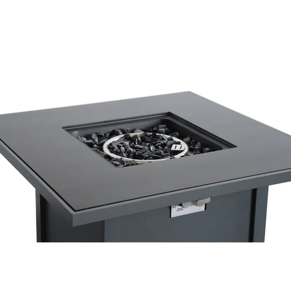 English Elm 30" Powder-Coated Metal Fire Pit Table with Smoked Glass Shield, 40,000 BTU, Lava Rocks Included Gray B120S00052