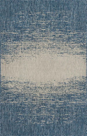 Unique Loom Outdoor Modern Ombre Machine Made Abstract Rug Blue, Ivory 5' 1" x 8' 0"