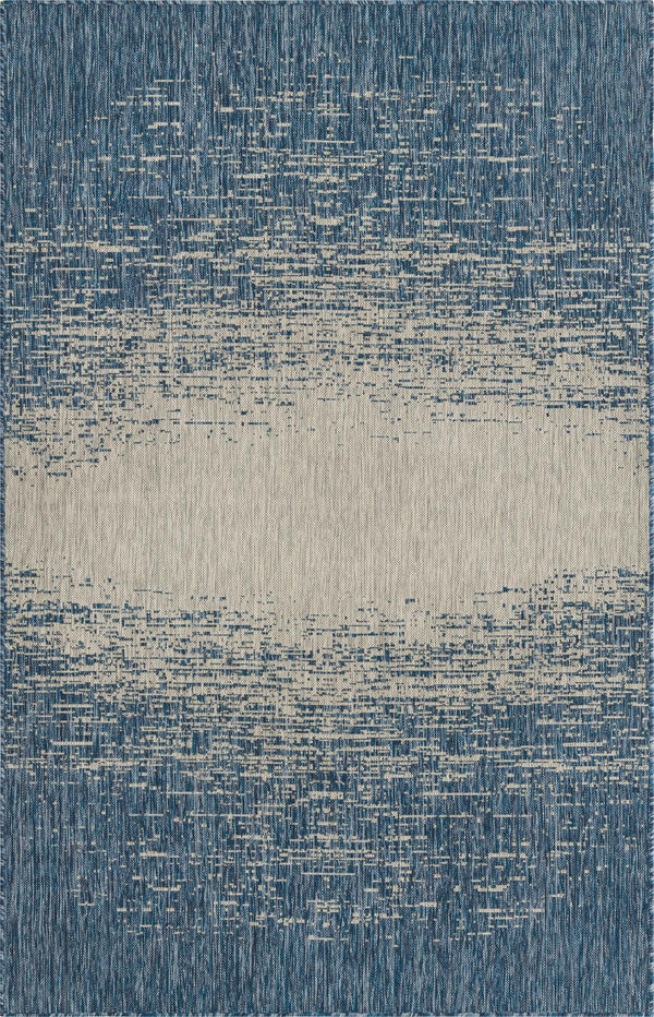 Unique Loom Outdoor Modern Ombre Machine Made Abstract Rug Blue, Ivory 5' 1" x 8' 0"