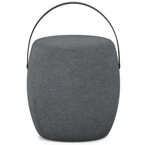 English Elm Ramsay Handcrafted Round Footstool with Wood Handle, Durable Linen-Look Upholstery & Versatile Use Grey B136P252657