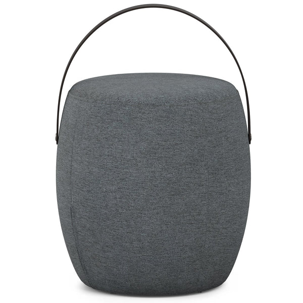 English Elm Ramsay Handcrafted Round Footstool with Wood Handle, Durable Linen-Look Upholstery & Versatile Use Grey B136P252657