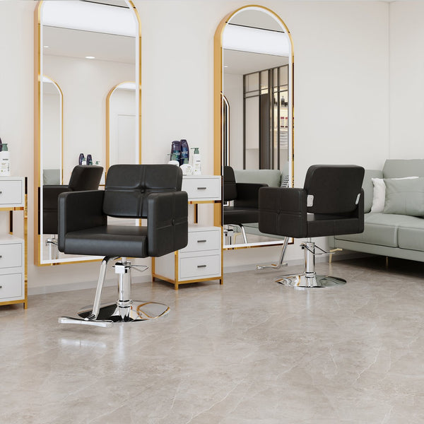 English Elm Fashionable Hydraulic Salon Chair Black Pu Leather Swivel Seat for Styling Studios W1151P361700