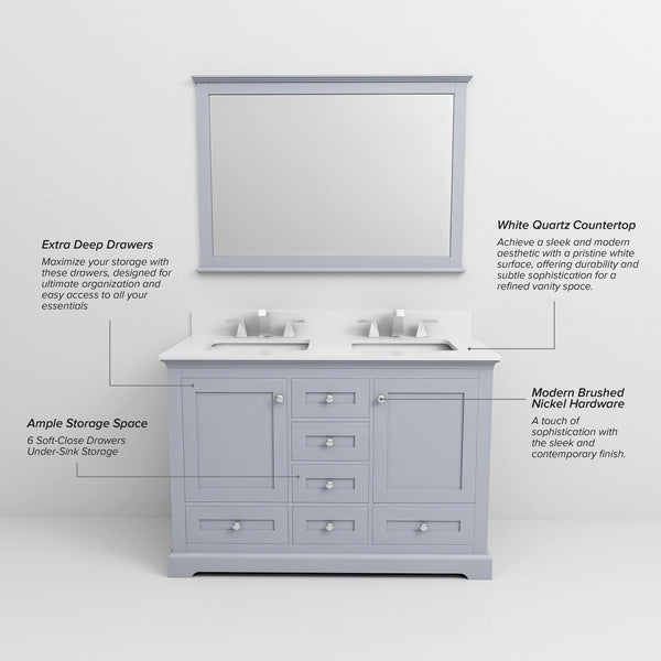 English Elm Dark Grey Double Bath Vanity 48 in. W x 22 in. D with White Quartz Top, Solid Wood, Soft-Close Drawers B2731P258184