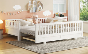 English Elm Twin Size Platform Bed With Guardrails - Solid Wood Frame, Convertible Design For Growing Kids & Guests W1580S00239-GIGA