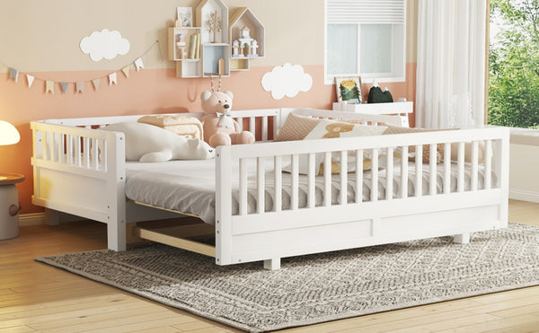 English Elm Twin Size Platform Bed With Guardrails - Solid Wood Frame, Convertible Design For Growing Kids & Guests W1580S00239-GIGA