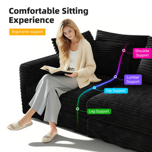 English Elm 82.7" Plush Corduroy 3-Seat Sofa - Modern Cloud Couch With Ottomans, Deep Comfort For Any Space W1885S00155