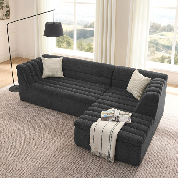 English Elm 106" Modular L-shaped Sectional Sofa Plush Chenille Low-profile Design for Living Room W1413S00122