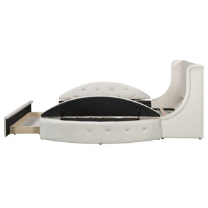 English Elm Upholstered Queen Platform Bed Velvet Wingback Storage Drawer with Side Stools LP100815AAA