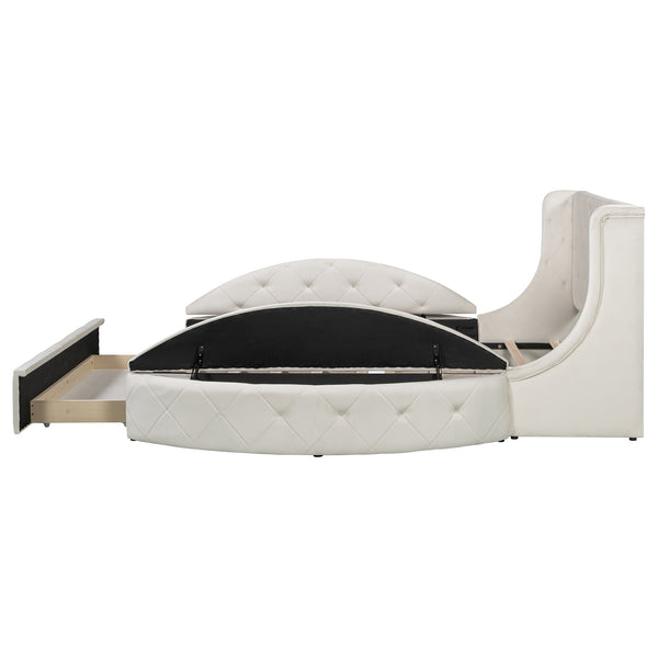 English Elm Upholstered Queen Platform Bed Velvet Wingback Storage Drawer with Side Stools LP100815AAA