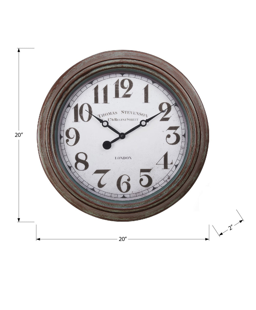 English Elm Clocks, 20" Round Wall Clock In Rubbed Antique Brown – Vintage Charm & Silent Quartz Movement B2710P287082