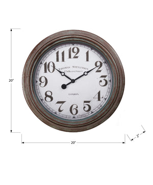 English Elm Clocks, 20" Round Wall Clock In Rubbed Antique Brown – Vintage Charm & Silent Quartz Movement B2710P287082