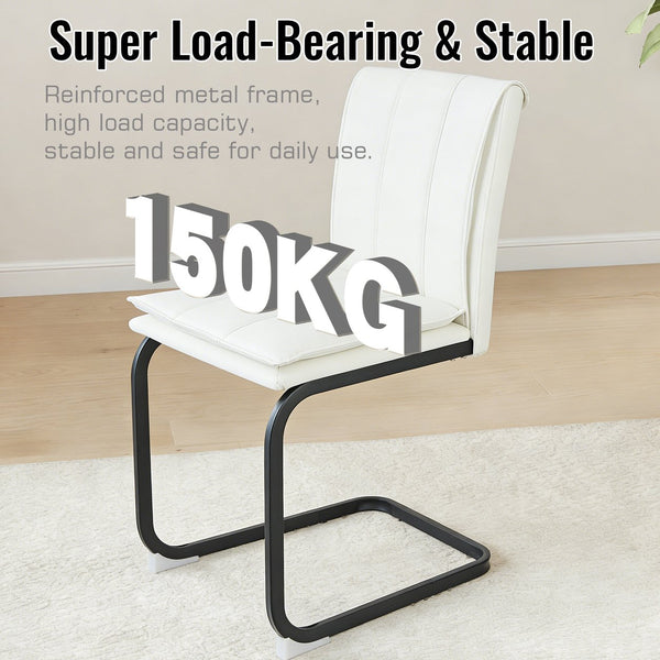 English Elm Modern Pu Leather Cantilever Dining Chairs Set of 4 with Steel Arc Frame for Kitchen W5123P454210