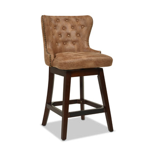 English Elm Jennifer Taylor Home - Holmes Tufted High-Back 360 Swivel Counter Stool in Mid Faux Leather — Handcrafted Comfort & Support Tan+Brown B2719P238380