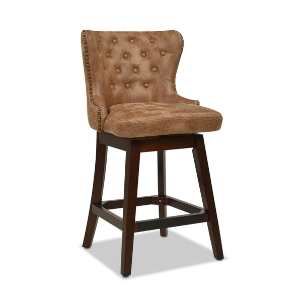 English Elm Jennifer Taylor Home - Holmes Tufted High-Back 360 Swivel Counter Stool in Mid Faux Leather — Handcrafted Comfort & Support Tan+Brown B2719P238380
