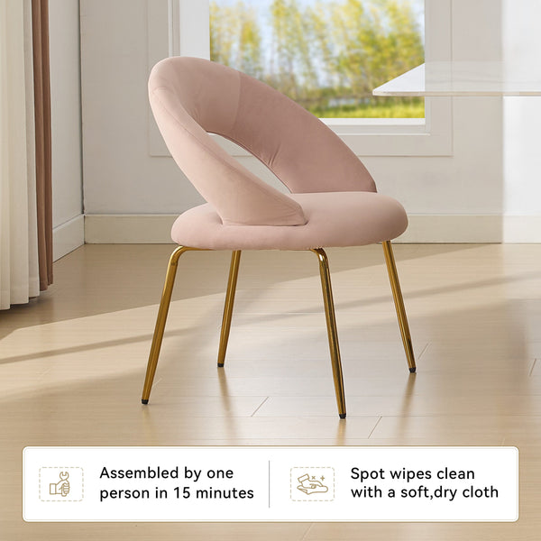 English Elm 061-Set Of 1 Pink Velvet Dining Chair With Curved Backrest & Golden Legs For Modern Spaces W527P255478