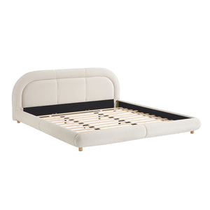 English Elm King Curved Velvet Upholstered Low Profile Platform Bed Sculpted Headboard Modern Beige W5632P452160