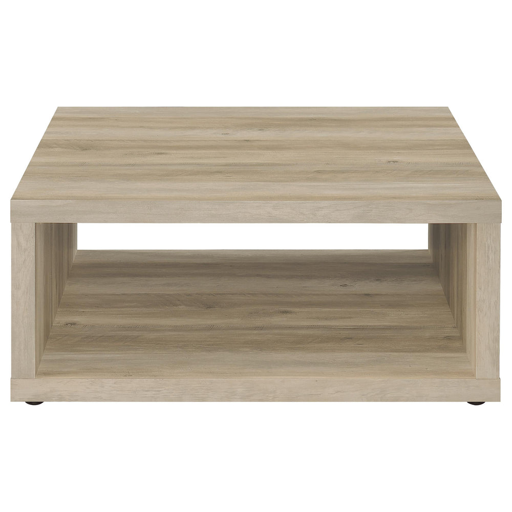 English Elm Flint Square Coffee Table - Distressed Pine Finish, Durable Melamine, Modern Rustic Design, 35.5" Wide B062P299837
