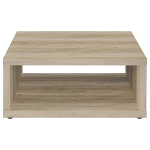 English Elm Flint Square Coffee Table - Distressed Pine Finish, Durable Melamine, Modern Rustic Design, 35.5" Wide B062P299837