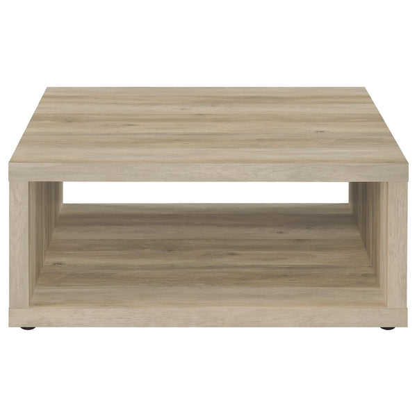 English Elm Flint Square Coffee Table - Distressed Pine Finish, Durable Melamine, Modern Rustic Design, 35.5" Wide B062P299837